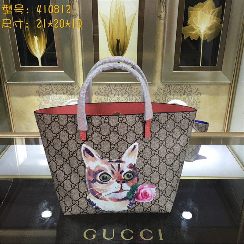 Gucci/古奇 卡通彩色LOGO印花双面儿童手提购物袋单肩女包410812