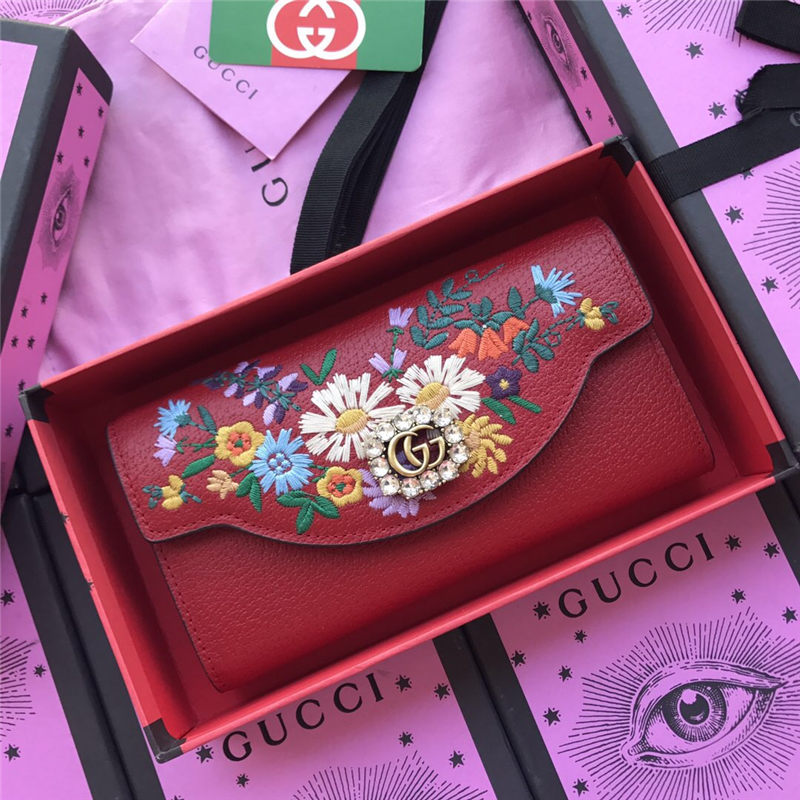 Gucci/古奇2018新品 古驰长款钱包钱夹复古刺绣花朵女包499310