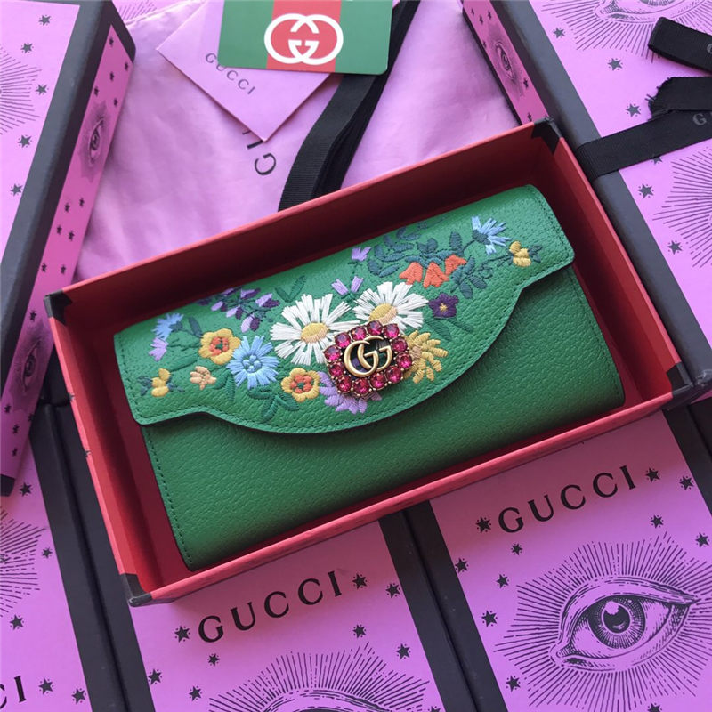 Gucci/古奇2018新品 古驰长款钱包钱夹复古刺绣花朵女包499310