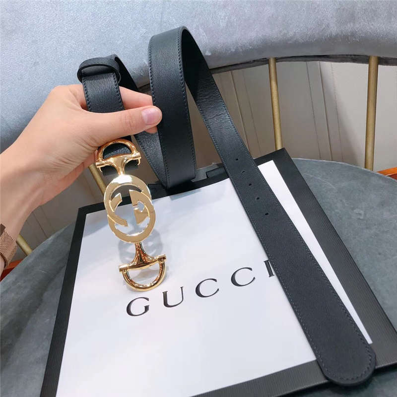 Gucci 新款 进口原版小牛皮压花 女士腰带 双G扣头女士皮带