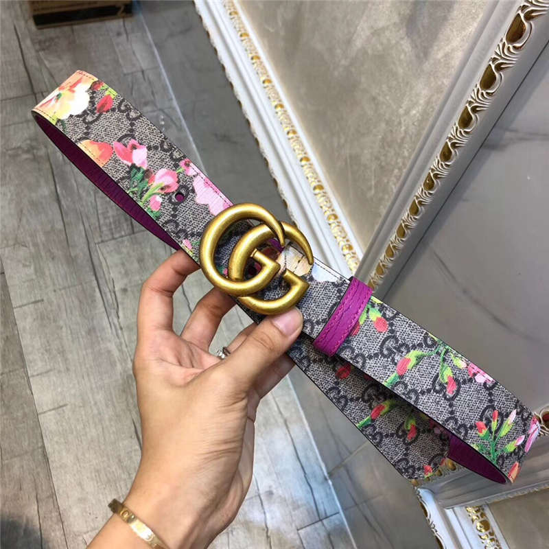 古驰Gucci i2017新品上市 互扣式双G带扣皮带腰带 Blooms天竺蔡印花