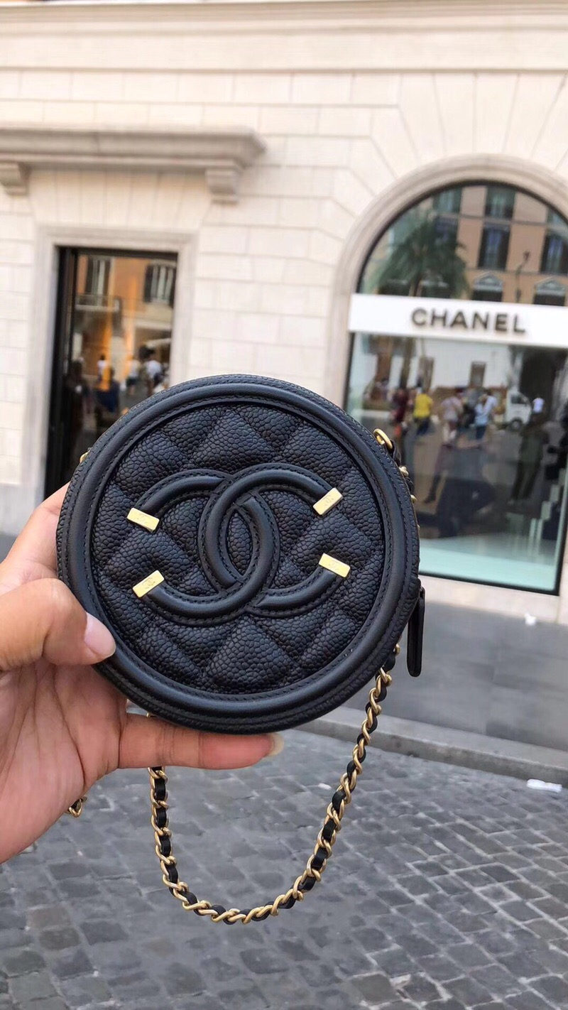 Chanel/香奈儿 双C logo小圆包圆饼链条单肩手拿包