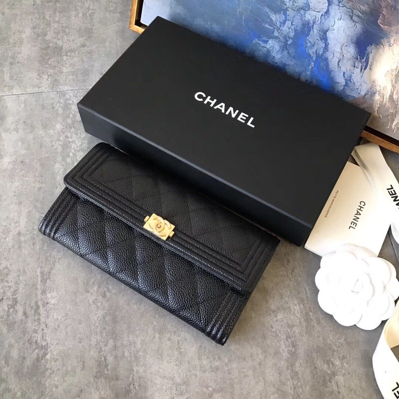 Chanel/香奈儿 经典款荔枝纹菱格长款双C扣钱包女士钱夹