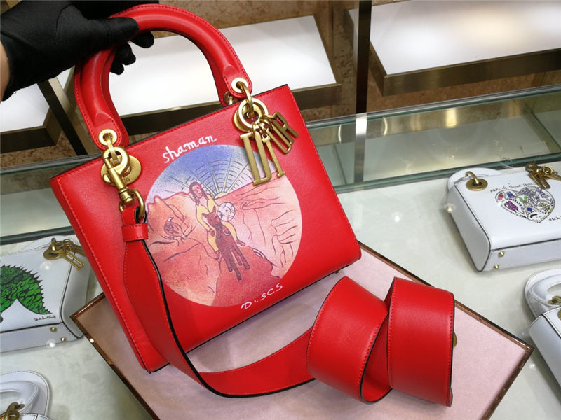 Dior迪奥塔罗牌系列印花戴妃包金属吊坠单肩斜挎手提包女包