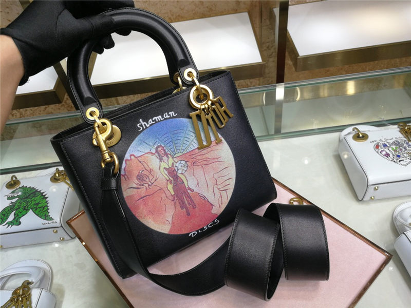Dior迪奥塔罗牌系列印花戴妃包金属吊坠单肩斜挎手提包女包